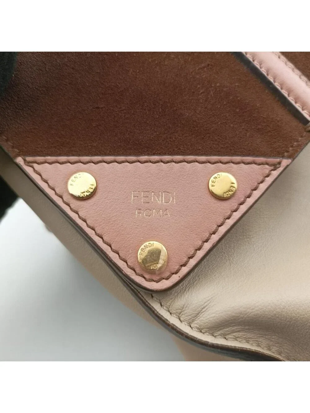 Fendi Flip Beige Pink Brown Leather Shoulder